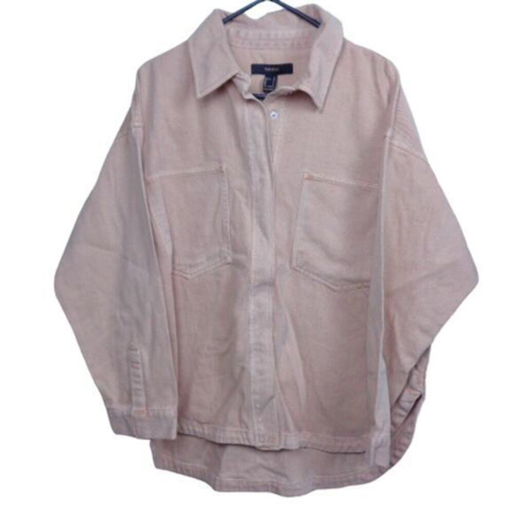Forever 21 Twill Shacket Snaps Pockets Blush Pink Womens Size Large
